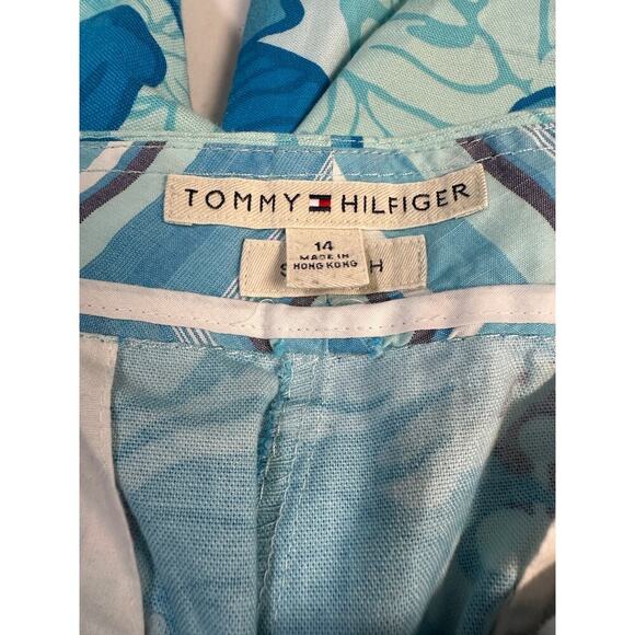 Tommy Hilfiger Blue Green Hawaiin Crop Pants Women Size 14 Stretch Beach Boho - Picture 9 of 12